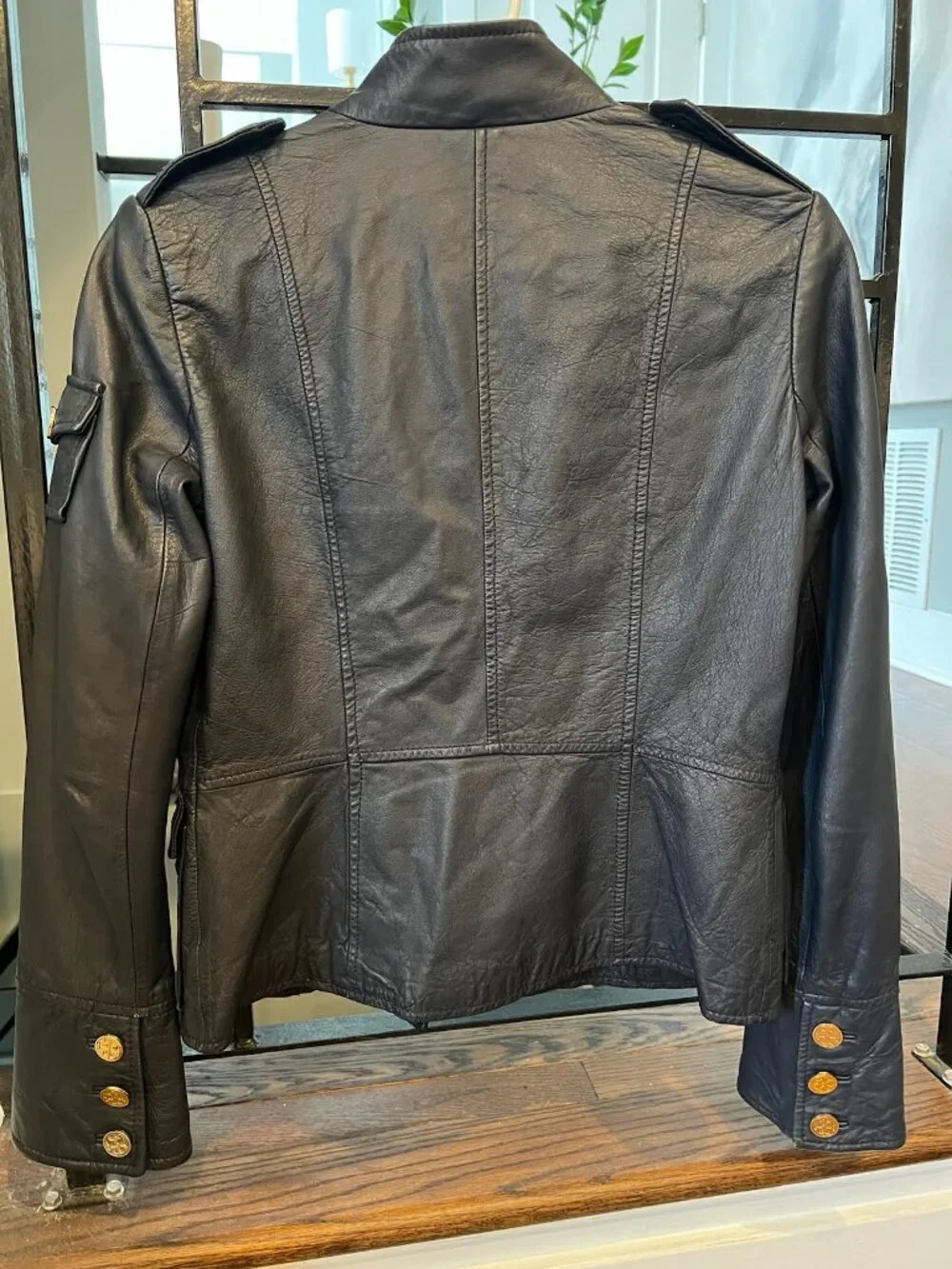 Tory Burch Black Leather Military Style Jacket Sz XS
